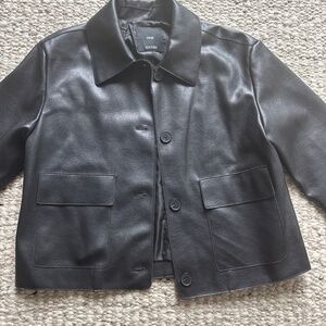 Mango faux cropped leather jacket